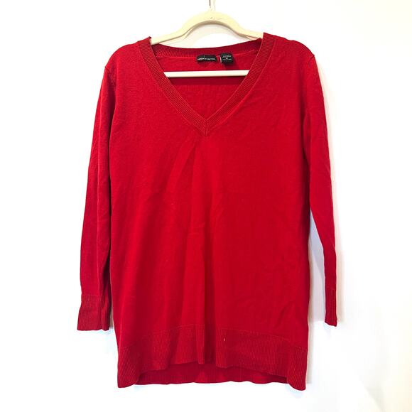 Moda International Silk Cashmere long sleeve  Knit Sweater Red Medium V Neck - Picture 1 of 8
